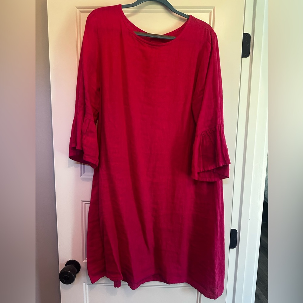 bryn Walker Fuschia Linen Bell sleeve Dress